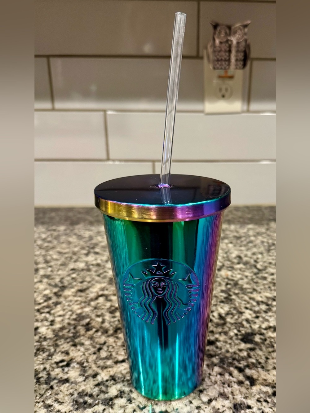 Starbucks Stainless Steel Tumbler Multi-colored oil-slick finish Cold Cup 16oz